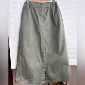 Cotton a-line skirt, size 4, olive green, button down